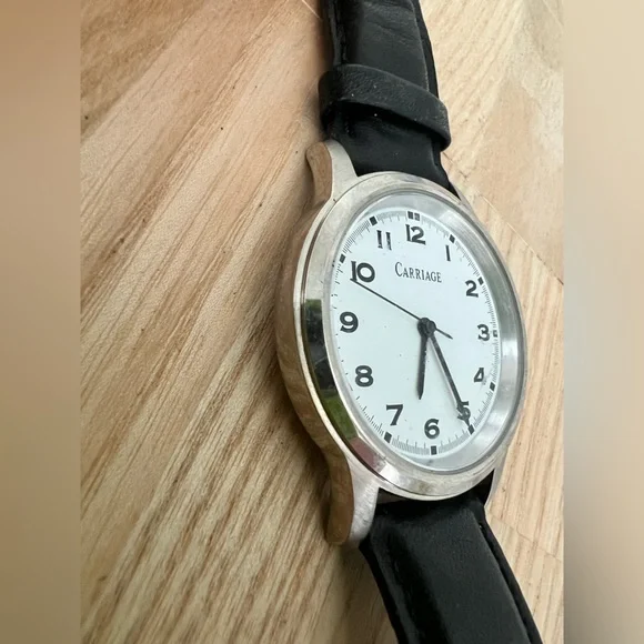 Carriage by Timex men’s silver tone black leather dress watch NEW BATTERY - Picture 2 of 9